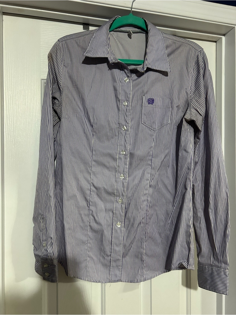 Cinch Striped Button-Up Shirt in White and Purple (Large)
